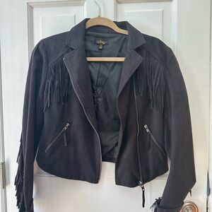 Audrey Women's Dark Fringe Leather Jacket